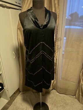 Black Halter Mini Dress with Studded Chevron Detail